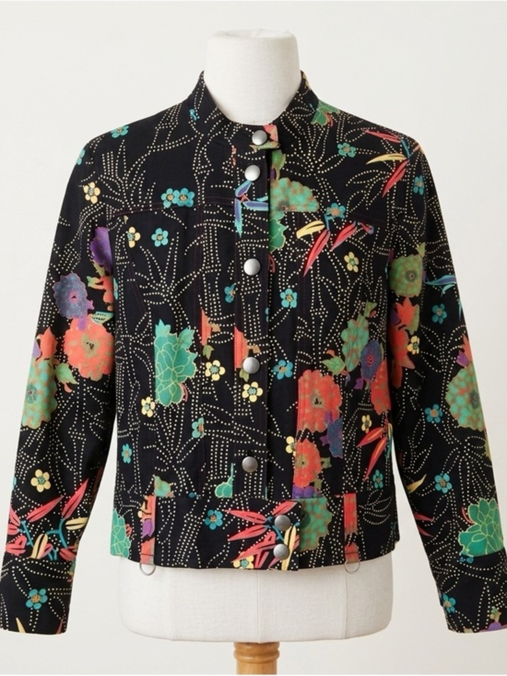 Vintage Bets by Canvasbacks Floral Dot Print Jacket Black Multicolor Size Small